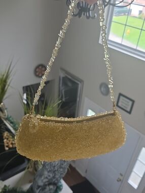 Hand-Beaded Mini Shoulder Bag in Pale Yellow